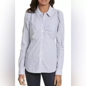 Veronica Beard Women’s Candice Blue White Pinstripes Button Up Puff Sleeves,Sz 4